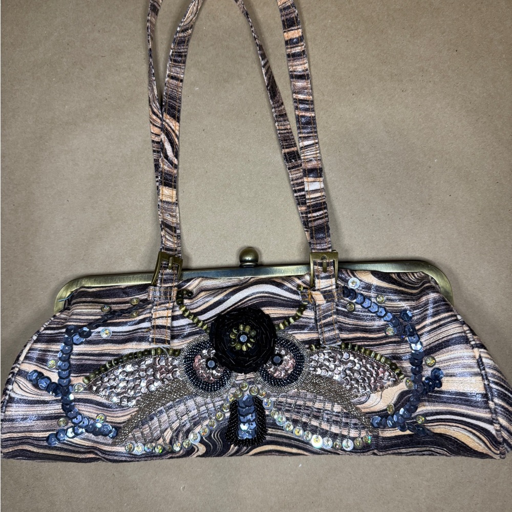 Y2K Sequin Beaded Handbag | Black Brown Mauve Marbled Purse